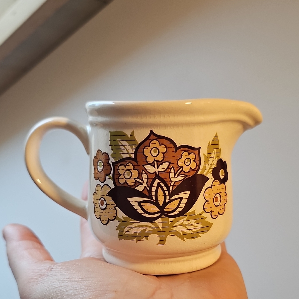 Vintage Floral Cream Ceramic Pitcher